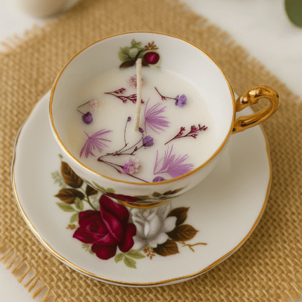 Luxury Floral Teacup Candle – Handcrafted in London, UK